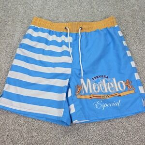 Modelo Especial Swim Trunks Mens Large Blue White Striped Board Shorts Retro Y2K